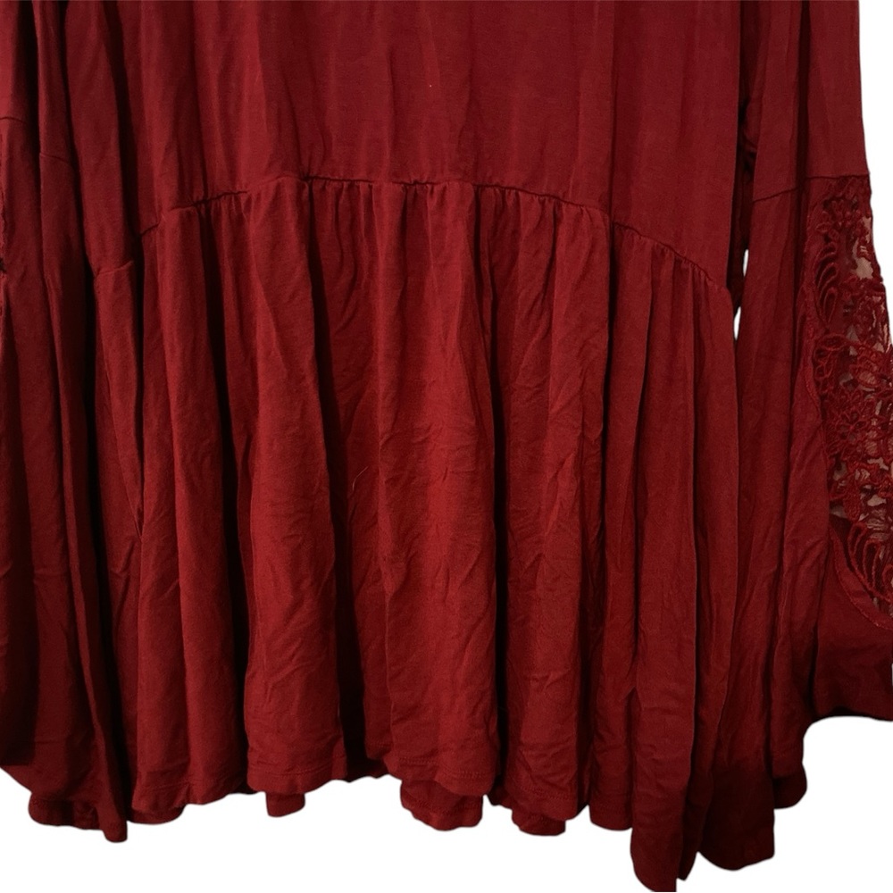 Torrid Babydoll Super Soft Scoop Neck Lace Bell Sleeve Tee Size 2 Rio Red Boho - Picture 5 of 15